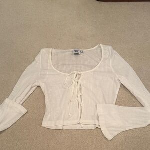 Princess Polly Cream Lace-Up Ribbed Crop Top